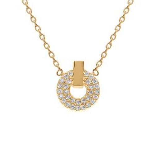 Collier Plaqué Or Pendentif Rond Oxydes Blancs Sertis 38+4cm