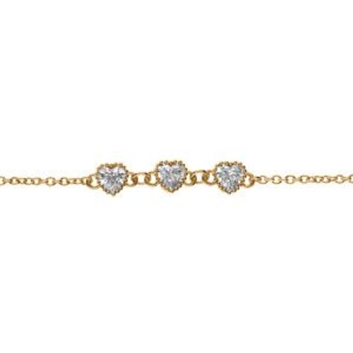 Bracelet Plaqué Or 3 Coeurs Oxydes Blancs 16+2cm