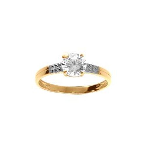 Bague Plaqué Or Solitaire Oxydes Blancs Sertis Et 1 Oxyde Blanc Central 6mm