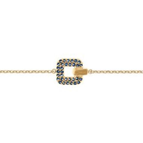 Bracelet Plaqué Or Carré Oxydes Bleu Sertis 18cm Réglable 16