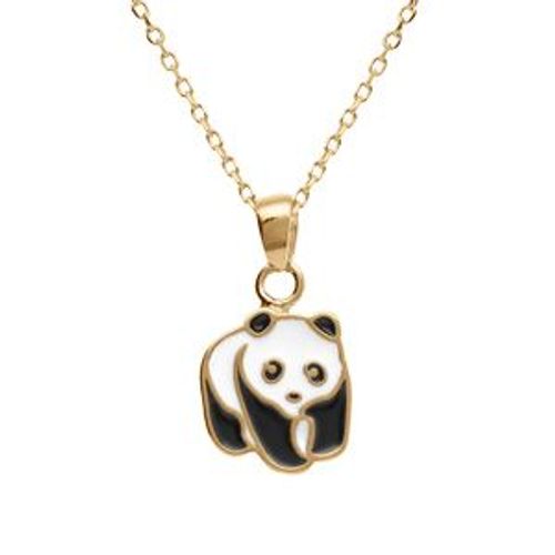 Collier Plaqué Or Pendentif Panda Résine Noire Et Balnche 36+2cm