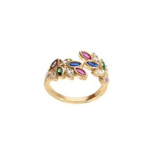 Bague Plaqué Or Navettes Multi Couleurs Et Oxydes Blancs