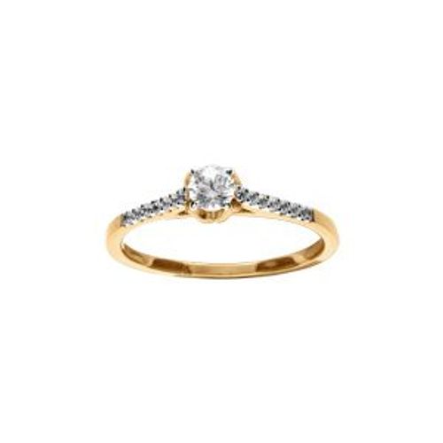 Bague Plaqué Or Solitaire Oxydes Blancs Sertis Et 1 Oxyde Blanc Central 3.8mm