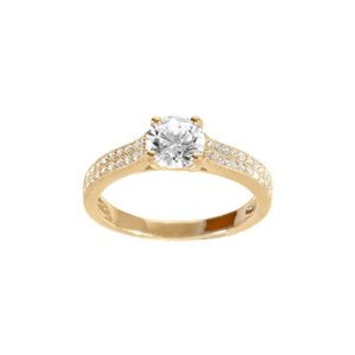 Bague Plaqué Or Solitaire Oxydes Blancs