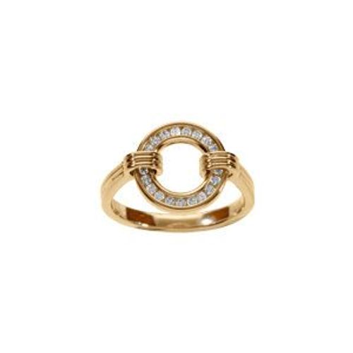 Bague Plaqué Or Cercle Evidé Oxydes Blancs Serti Rail