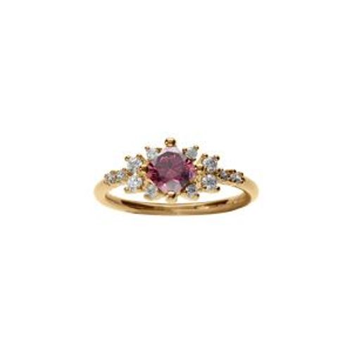 Bague Plaqué Or Oxyde Serti Forme Carré Rose Et Entourage Blancs