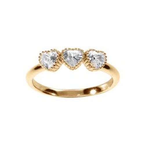 Bague Plaqué Or 3 Coeurs Oxydes Blancs