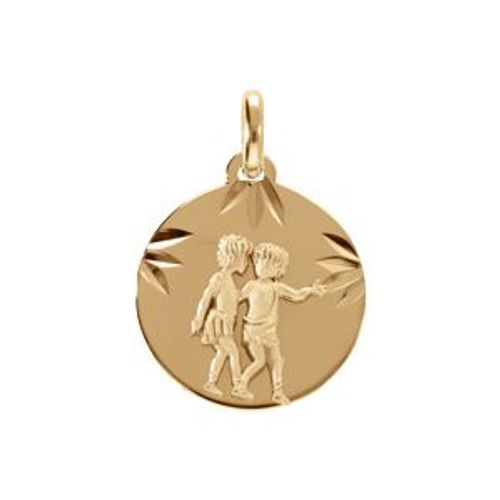 Pendentif Plaqué Or Médaille 15mm Diamanté Zodiaque Gemeaux