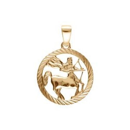 Pendentif Plaqué Or Médaille 15mm Striee Zodiaque Sagittaire Decoupé