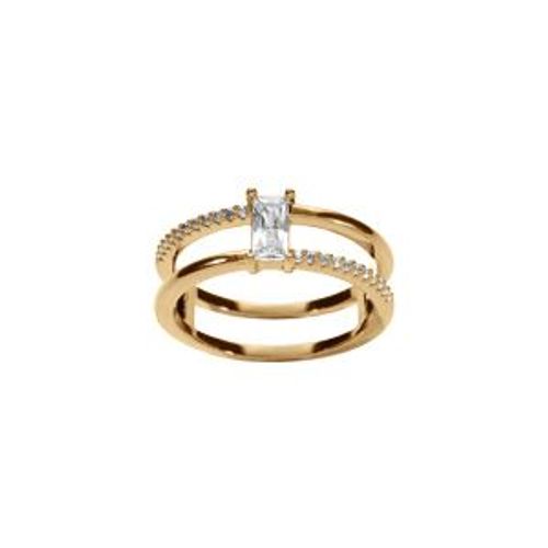 Bague Plaqué Or Double Anneau Rectangle Oxydes Blancs