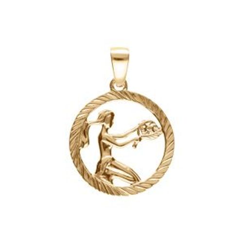 Pendentif Plaqué Or Médaille 15mm Striee Zodiaque Vierge Decoupé