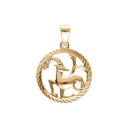 Pendentif Plaqué Or Médaille 15mm Striee Zodiaque Capricorne Decoupé
