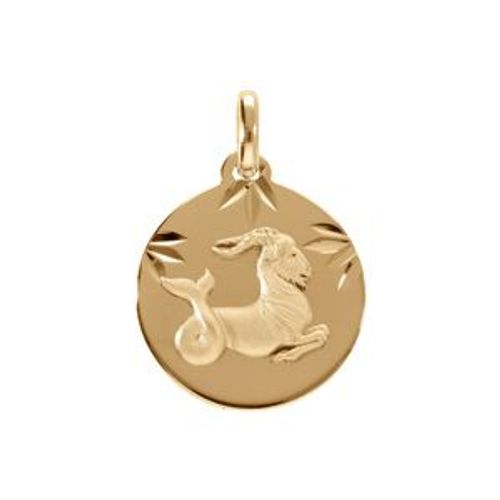 Pendentif Plaqué Or Médaille 15mm Diamanté Zodiaque Capricorne