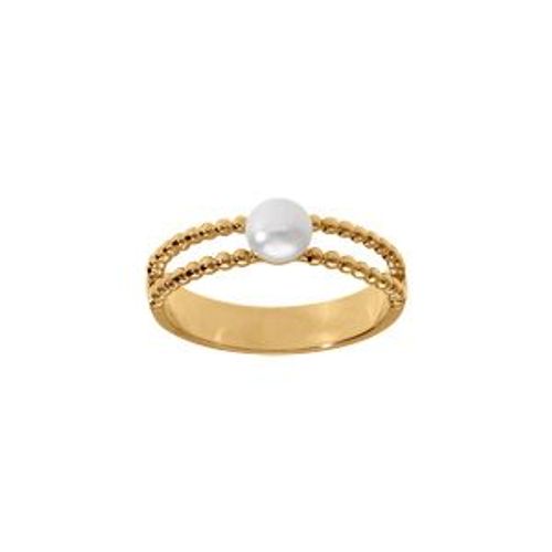 Bague Plaqué Or Double Anneau Boules Perle De Culture D'eau Douce