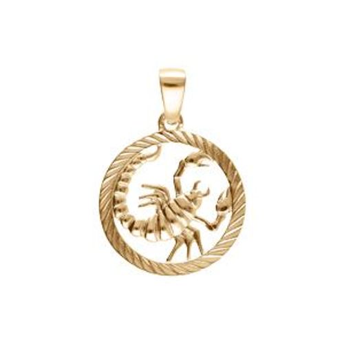 Pendentif Plaqué Or Médaille 15mm Striee Zodiaque Scorpion Decoupé