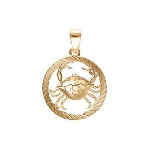 Pendentif Plaqué Or Médaille 15mm Striee Zodiaque Cancer Decoupé