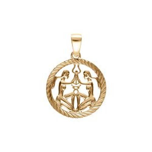 Pendentif Plaqué Or Médaille 15mm Striee Zodiaque Gemeaux Decoupé