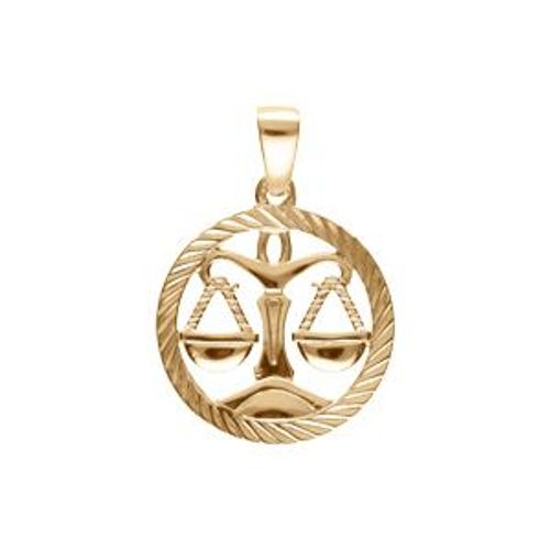 Pendentif Plaqué Or Médaille 15mm Striee Zodiaque Balance Decoupé