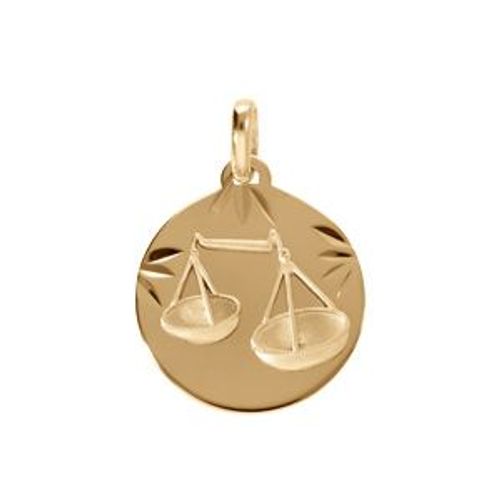 Pendentif Plaqué Or Médaille 15mm Diamanté Zodiaque Balance