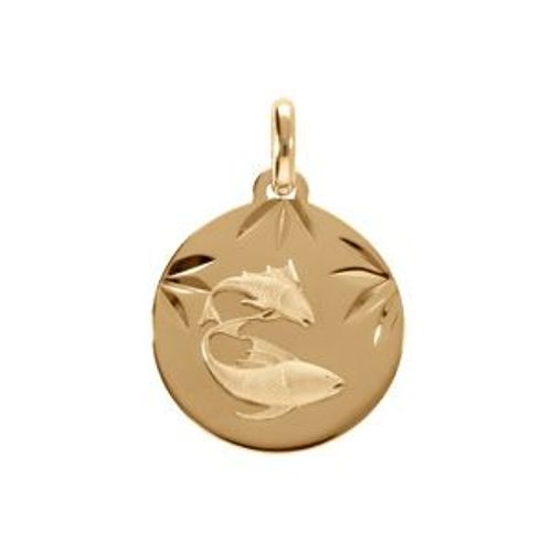 Pendentif Plaqué Or Médaille 15mm Diamanté Zodiaque Poisson