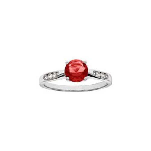 Bague Argent Rhodié Grand Diamètre 1 Oxyde Rouge Serti 4 Griffes + Oxydes Blancs