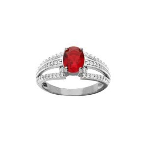 Bague Argent Rhodié Oxyde Rouge Et Oxydes Blancs Sertis