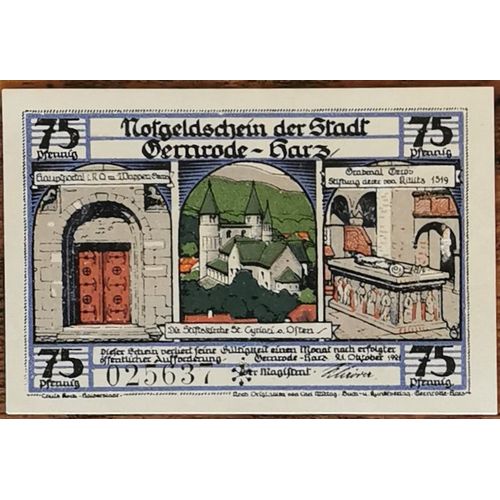Billet Allemagne 75 Pfennig 10/1921 Gernrode A. Harz Grm 423,4 8/12