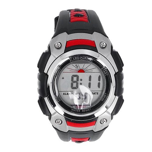 Montre Numérique Étanche Noir Rouge 50m : Veilleuse Led, Chronomètre, Calendrier, Alarme, Élastique Antichoc