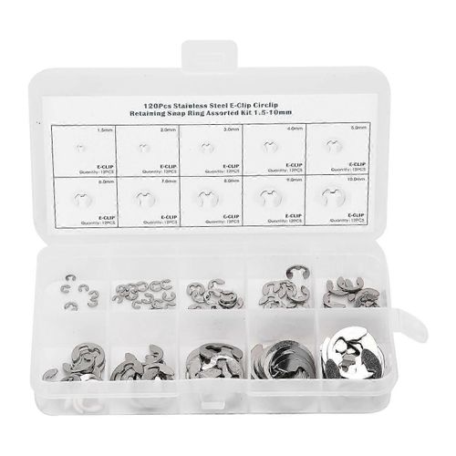 120Pcs E Clip Rondelle En Acier Inoxydable Anneau De Retenue Externe Circlip Assortiment Kit 1.5mm-10mm