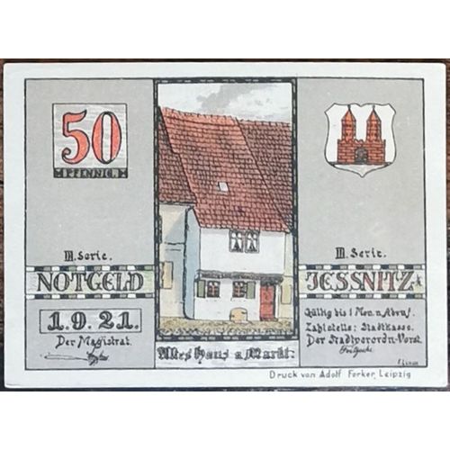 Billet Allemagne 50 Pfennig 09/1921 Jeßnitz Grm 659,4 8/8