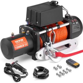 Treuil Électrique-VEVOR-6123 kg 12 V CC Corde Synthétique ¿1,0 x 2438,4 cm-Guide-câble-Télécommande Sans Fil et Filaire