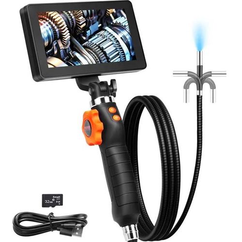 Caméra Endoscopique Flexible-VEVOR-Endoscope à Double Articulation avec Objectif Fin-Écran IPS HD-Grossissement 8X- 8 LED