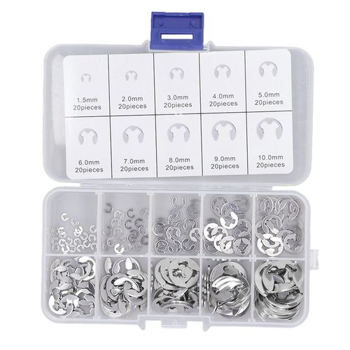 Kit d¿assortiment de clips E 200PCS en acier inoxydable Bonne résistance à la tension Circlip de retenue externe pour roulement