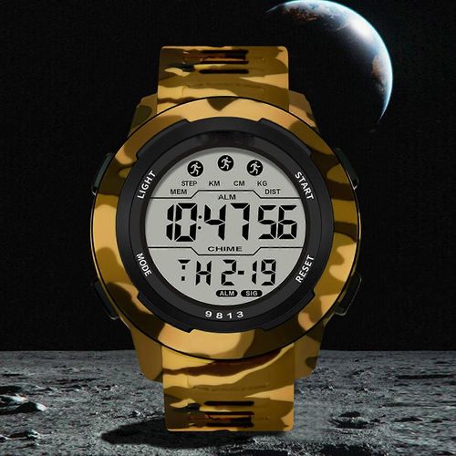 Montre De Sport Numérique Camouflage : Rétroéclairage Led, Format 12/24 Heures, Chronomètre Étanche, Calendrier Hebdomadaire, Alarme