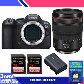 Boitier Canon EOS R6 Mark II + RF 24-105mm f/4 L IS USM + 2 SanDisk 32GB Extreme PRO UHS-II SDXC 300 MB/s + 1 Canon LP-E6NH + Ebook 'Devenez Un Super Photographe'