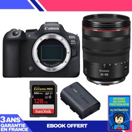 Boitier Canon EOS R6 Mark II + RF 24-105mm f/4 L IS USM + 1 SanDisk 128GB Extreme PRO UHS-II SDXC 300 MB/s + 1 Canon LP-E6NH + Ebook 'Devenez Un Super Photographe'