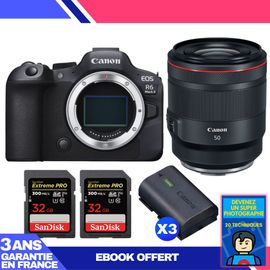 Boitier Canon EOS R6 Mark II + RF 50mm f/1.2 L USM + 2 SanDisk 32GB Extreme PRO UHS-II SDXC 300 MB/s + 3 Canon LP-E6NH + Ebook 'Devenez Un Super Photographe'