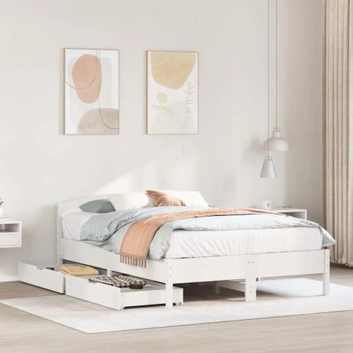 Cadre De Lit Sans Matelas Blanc 120x200 Cm Bois De Pin Massif