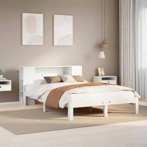 Lit Bibliothèque Sans Matelas Blanc 120x200 Cm Bois Pin Massif
