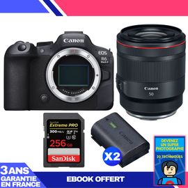 Boitier Canon EOS R6 Mark II + RF 50mm f/1.2 L USM + 1 SanDisk 256GB Extreme PRO UHS-II SDXC 300 MB/s + 2 Canon LP-E6NH + Ebook 'Devenez Un Super Photographe'