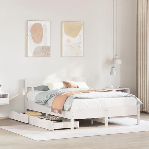 Cadre De Lit Sans Matelas Blanc 150x200 Cm Bois De Pin Massif