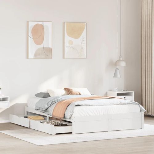Cadre De Lit Sans Matelas Blanc 150x200 Cm Bois De Pin Massif