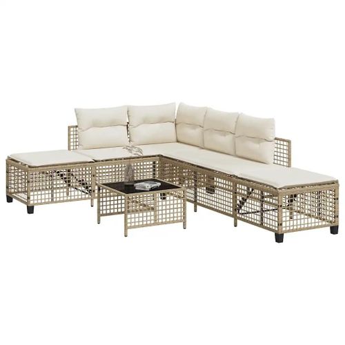Salon De Jardin D'angle Avec Coussins 3pcs Beige Résine Tressée