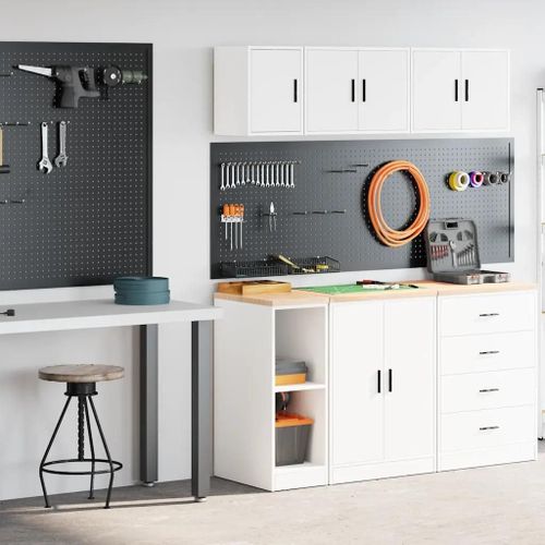 Armoires De Garage 2 Pcs Blanc Bois D'ingénierie