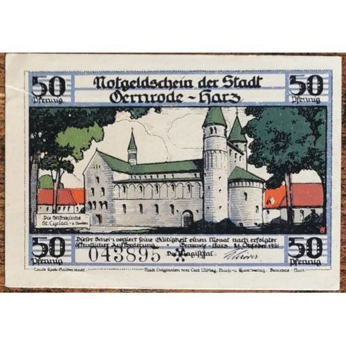 Billet Allemagne 50 Pfennig 10/1921 Gernrode A. Harz Grm 423,4 4/12