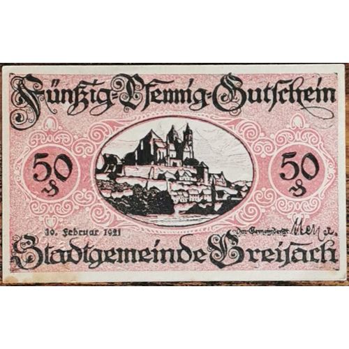 Billet Allemagne 50 Pfennig 02/1921 Breisach Gra B84,13