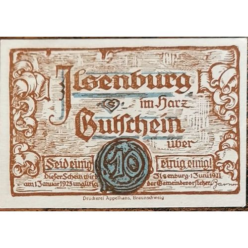 Billet Allemagne 10 Pfennig 06/1921 Ilsenburg Grm 644,2 2/2
