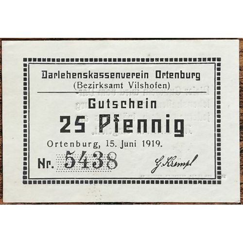 Billet Allemagne 25 Pfennig 15/06/1919 Ortenburg