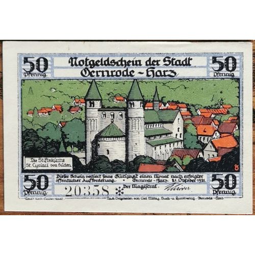 Billet Allemagne 50 Pfennig 10/1921 Gernrode A. Harz Grm 423,4 5/12