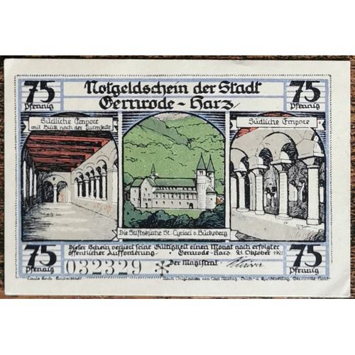 Billet Allemagne 75 Pfennig 10/1921 Gernrode A. Harz Grm 423,4 12/12